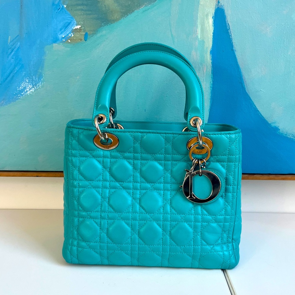 RARE Turquoise Medium Lady Dior in Vintage Style Christian Dior Lambskin